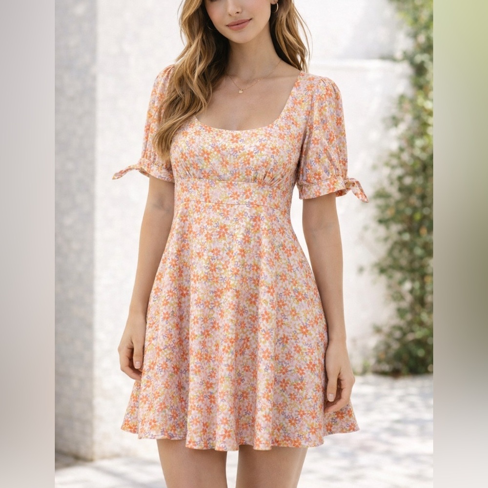 Significant Other empire waist Floral short puff sleeve fit and flare dress